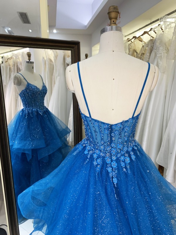 Tulle Prom Dress Women High Waist Lace Appliques Pleated Evening Dresses Long Prom Evening Gown Dress