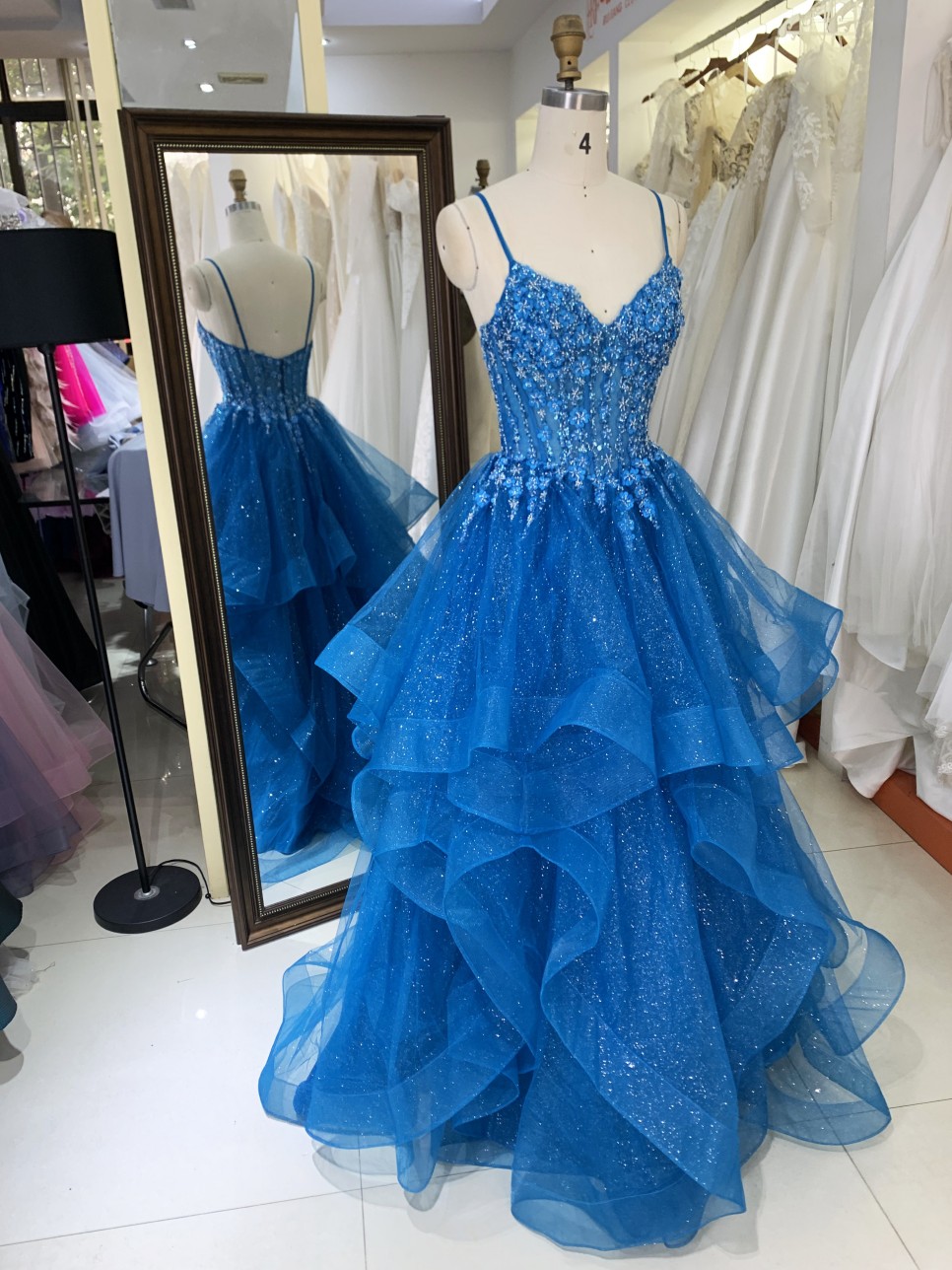 Tulle Prom Dress Women High Waist Lace Appliques Pleated Evening Dresses Long Prom Evening Gown Dress