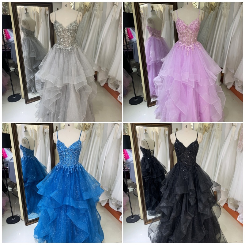 Tulle Prom Dress Women High Waist Lace Appliques Pleated Evening Dresses Long Prom Evening Gown Dress