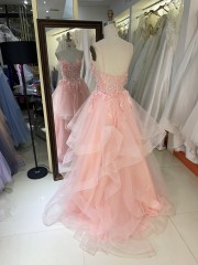 Wholesale Corset Embroidery Tulle Ruffle Skirt Sleeveless Zipper Back Prom Evening Dresses with 3D Flowers