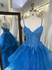 Tulle Prom Dress Women High Waist Lace Appliques Pleated Evening Dresses Long Prom Evening Gown Dress