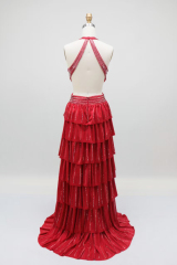 Wholesale Sexy Prom Dress off Shoulder With Silver Beading Chain Deep V Backless a Line Evening Dress for Women