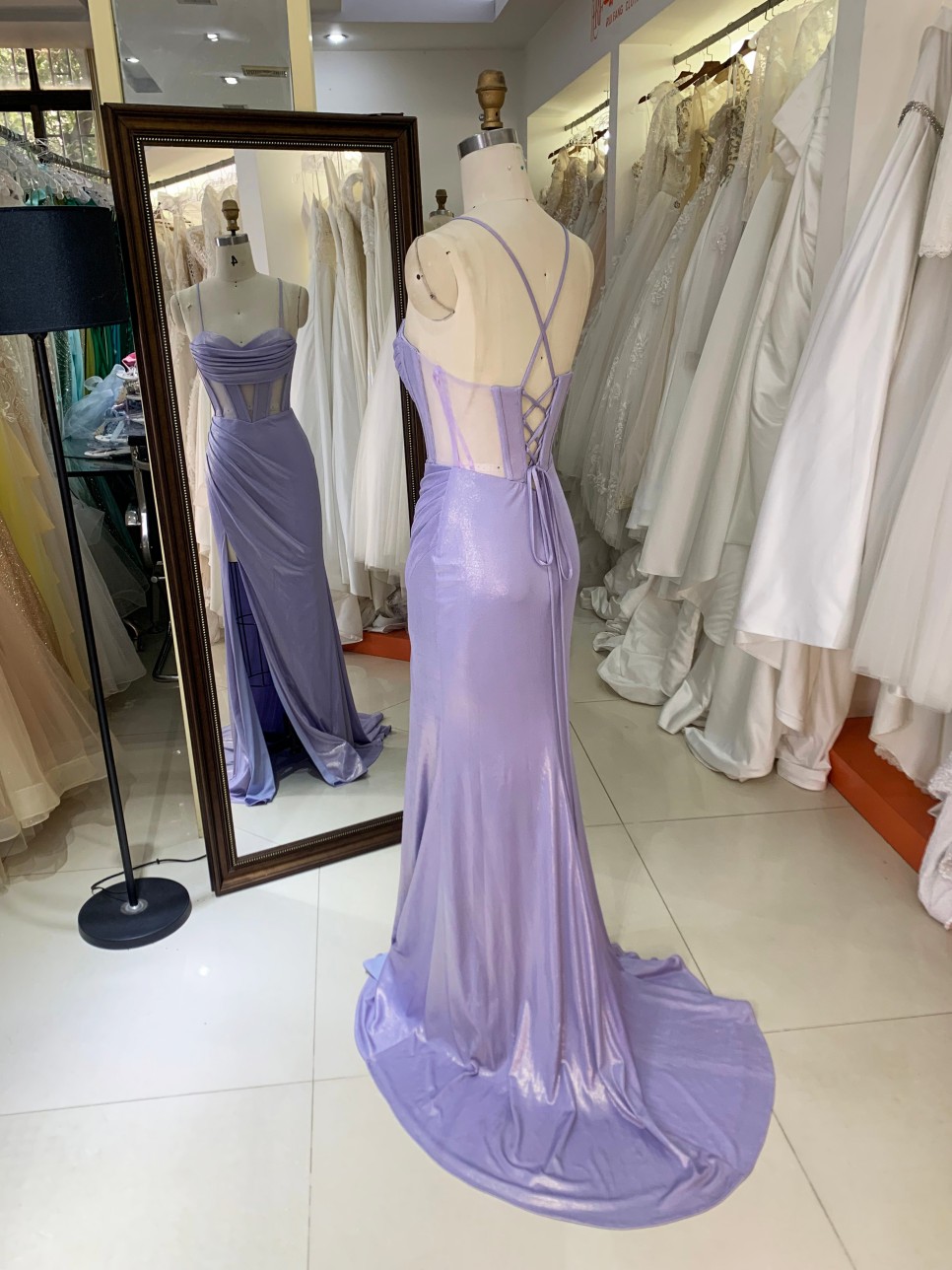 New Fashion Design Purple Color Evening Party Dresses With Lace up Back for Women Elegant Floor-length Dress