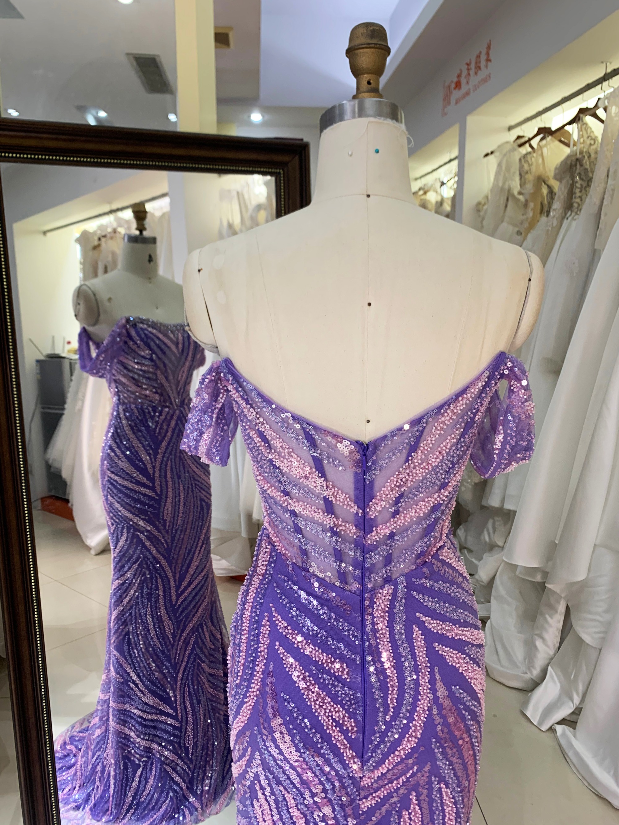 New America Wholesale LA Brand off Shoulder Beading African Dress Gown for Prom Dresses Purple