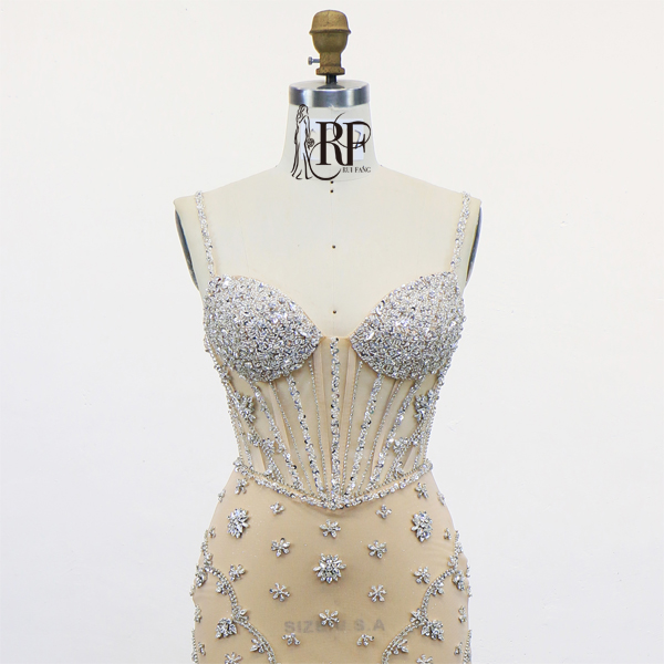 Full Beaded by Hand Made Beaded Straps a Line Tulle Skirt Zipper Back Evening Dress Romantic and Sophisticated Prom Dresses