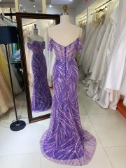 New America Wholesale LA Brand off Shoulder Beading African Dress Gown for Prom Dresses Purple