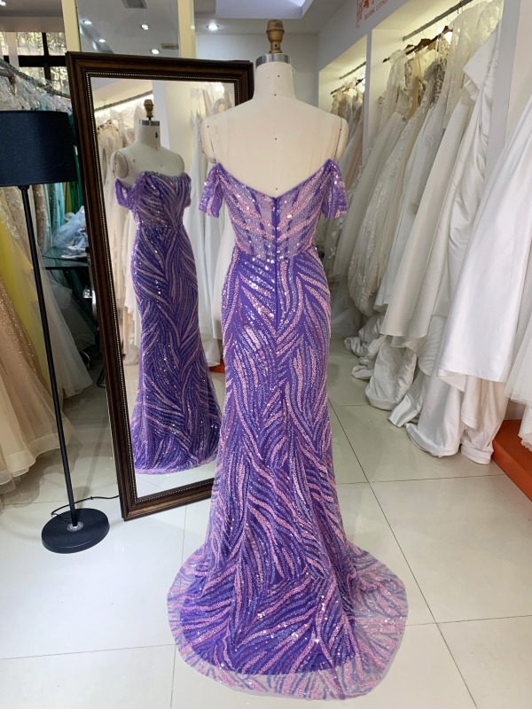 New America Wholesale LA Brand off Shoulder Beading African Dress Gown for Prom Dresses Purple
