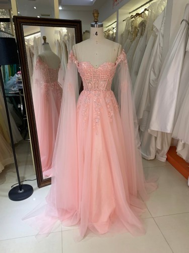 2025 Sparkle Pink A-Line Evening Party Gown Glitter Spaghetti Strap Sweetheart Crystal Prom Dress Sweep Floor-Length Princess