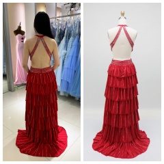Wholesale Sexy Prom Dress off Shoulder With Silver Beading Chain Deep V Backless a Line Evening Dress for Women