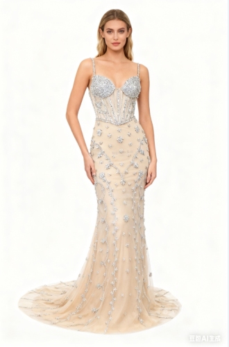 Full Beaded by Hand Made Beaded Straps a Line Tulle Skirt Zipper Back Evening Dress Romantic and Sophisticated Prom Dresses