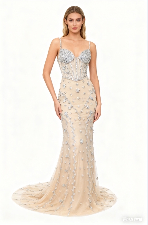 Full Beaded by Hand Made Beaded Straps a Line Tulle Skirt Zipper Back Evening Dress Romantic and Sophisticated Prom Dresses