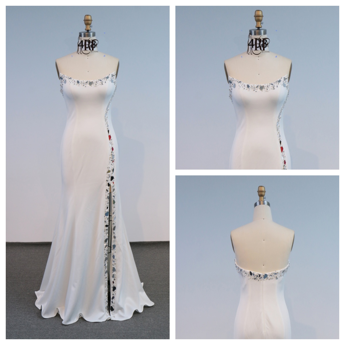 Chic Black Square Neck Mermaid Evening Gown Long with High Slit Beads Backless Embellishment Romantic Party Style