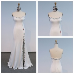 Chic Black Square Neck Mermaid Evening Gown Long with High Slit Beads Backless Embellishment Romantic Party Style