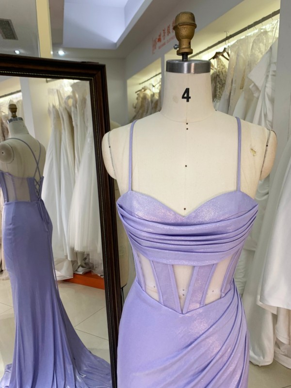 New Fashion Design Purple Color Evening Party Dresses With Lace up Back for Women Elegant Floor-length Dress