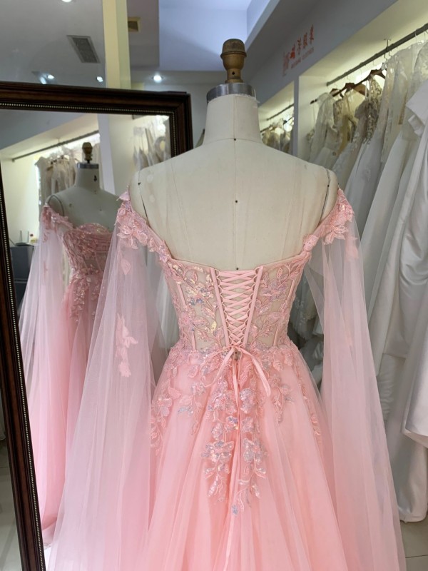 Sparkle Pink A-Line Evening Party Gown Glitter Spaghetti Strap Sweetheart Crystal Prom Dress Sweep Floor-Length Princess