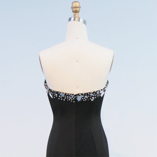 Chic Black Square Neck Mermaid Evening Gown Long with High Slit Beads Backless Embellishment Romantic Party Style