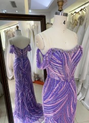 New America Wholesale LA Brand off Shoulder Beading African Dress Gown for Prom Dresses Purple