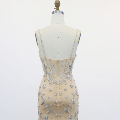 Full Beaded by Hand Made Beaded Straps a Line Tulle Skirt Zipper Back Evening Dress Romantic and Sophisticated Prom Dresses