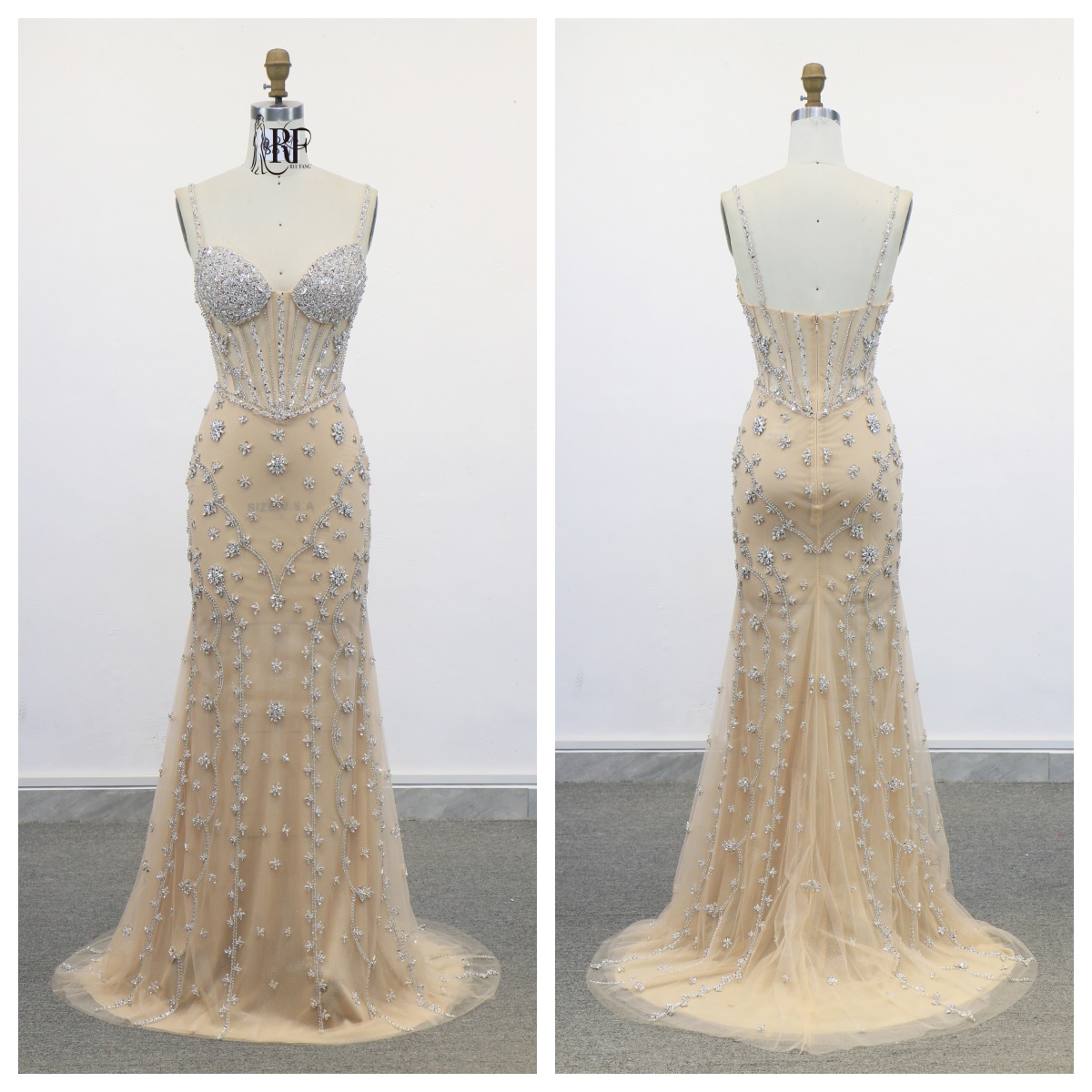 Full Beaded by Hand Made Beaded Straps a Line Tulle Skirt Zipper Back Evening Dress Romantic and Sophisticated Prom Dresses