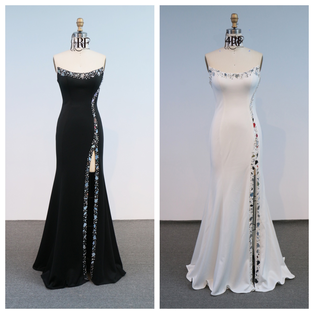 Chic Black Square Neck Mermaid Evening Gown Long with High Slit Beads Backless Embellishment Romantic Party Style