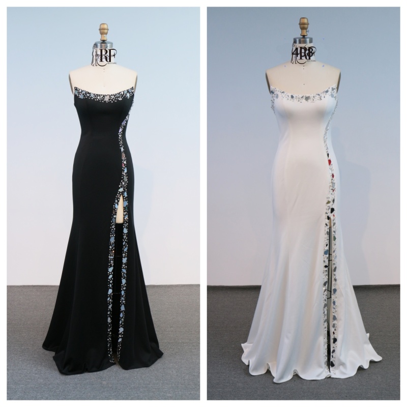 Chic Black Square Neck Mermaid Evening Gown Long with High Slit Beads Backless Embellishment Romantic Party Style