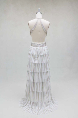 Wholesale Sexy Prom Dress off Shoulder With Silver Beading Chain Deep V Backless a Line Evening Dress for Women