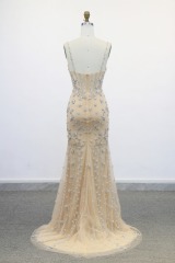 Full Beaded by Hand Made Beaded Straps a Line Tulle Skirt Zipper Back Evening Dress Romantic and Sophisticated Prom Dresses