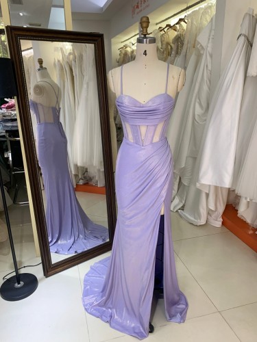 New Fashion Design Purple Color Evening Party Dresses With Lace up Back for Women Elegant Floor-length Dress