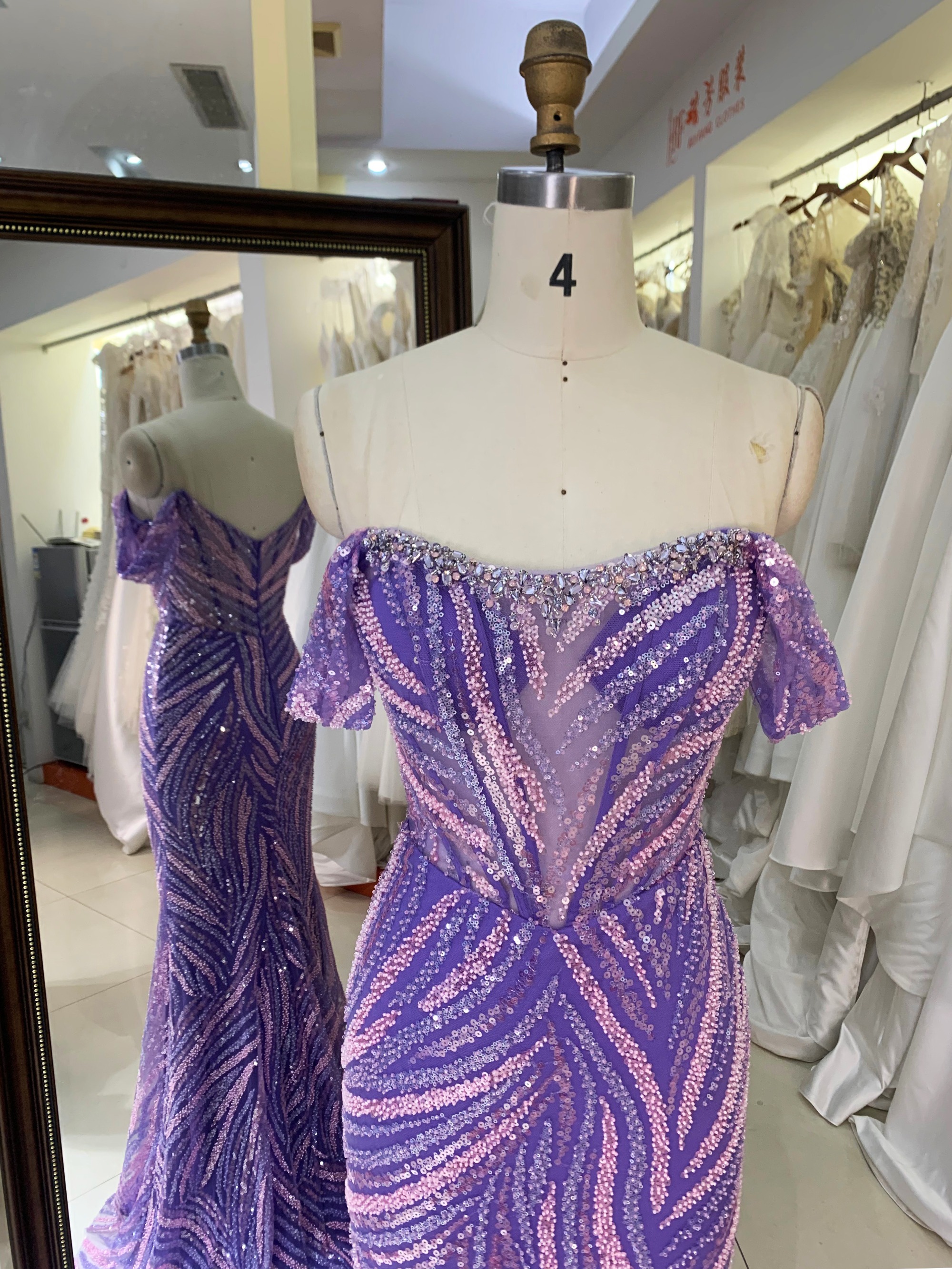 New America Wholesale LA Brand off Shoulder Beading African Dress Gown for Prom Dresses Purple
