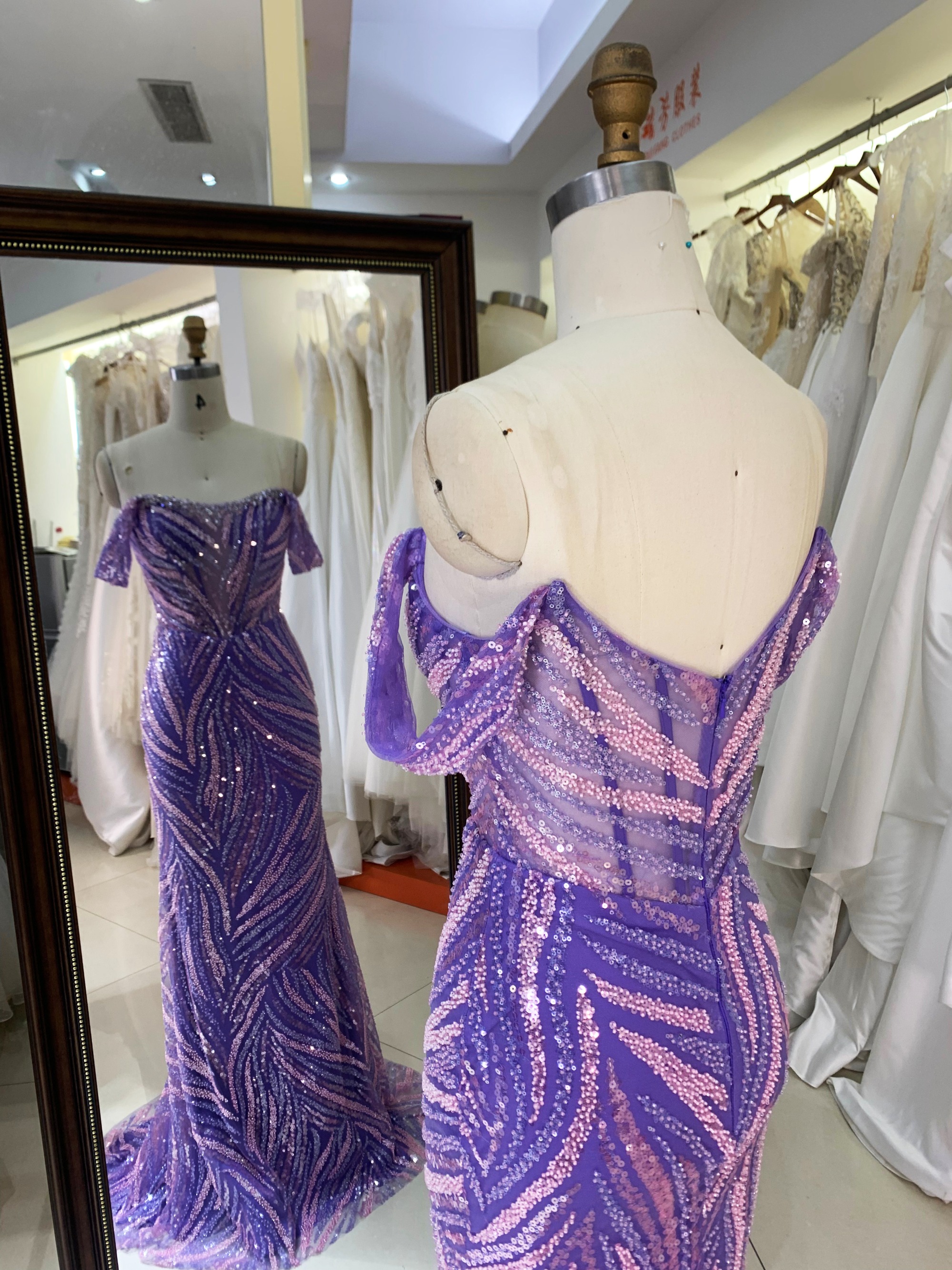 New America Wholesale LA Brand off Shoulder Beading African Dress Gown for Prom Dresses Purple