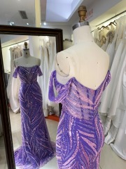 New America Wholesale LA Brand off Shoulder Beading African Dress Gown for Prom Dresses Purple