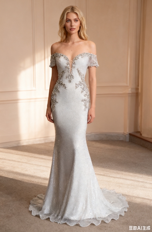Chic Deep V-Neck Long Mermaid Evening Gown with Backless Embellishment Contrast Color Applique Party Style Natural