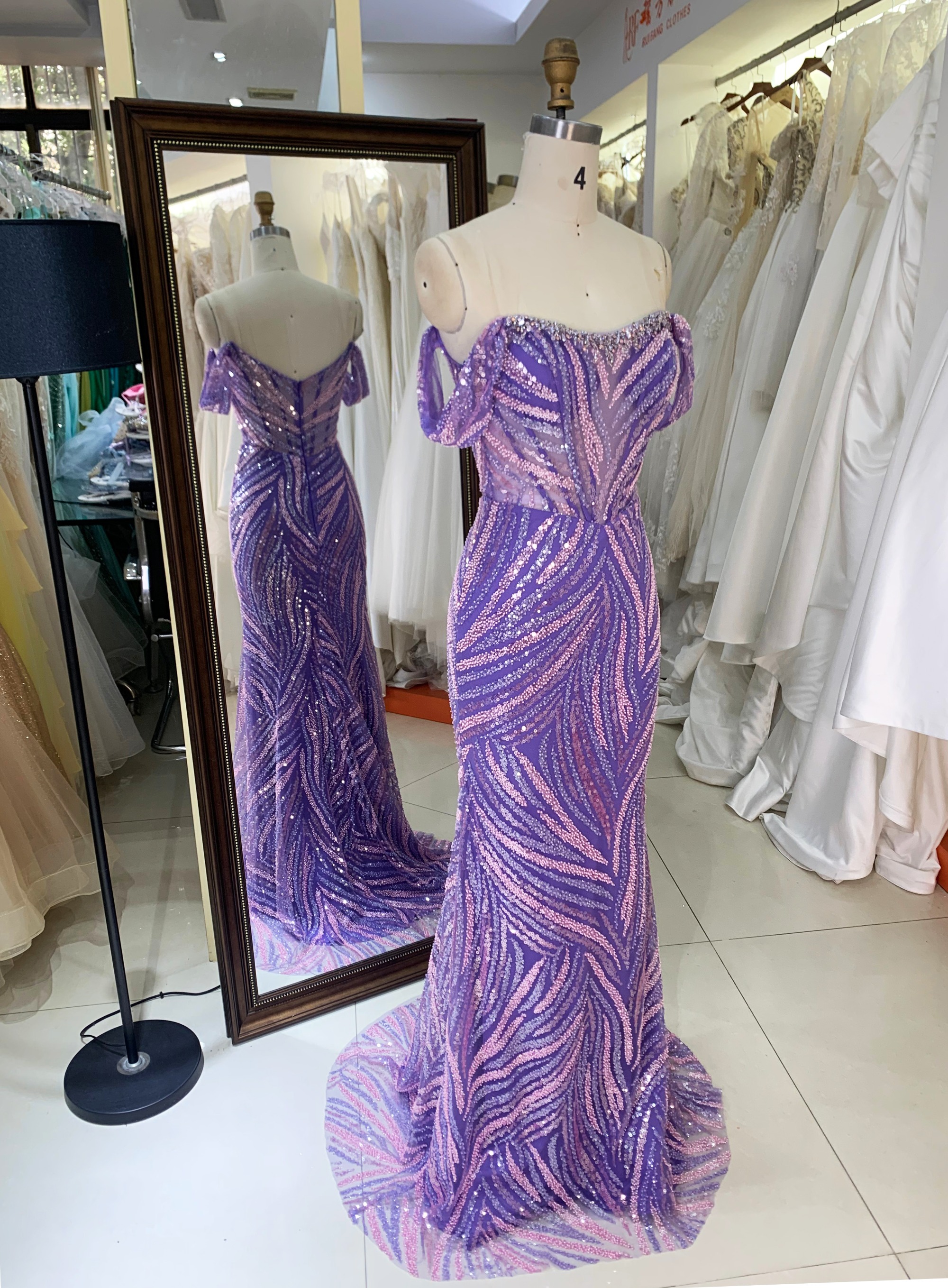 New America Wholesale LA Brand off Shoulder Beading African Dress Gown for Prom Dresses Purple