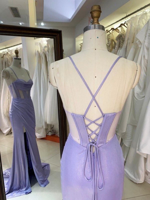 New Fashion Design Purple Color Evening Party Dresses With Lace up Back for Women Elegant Floor-length Dress