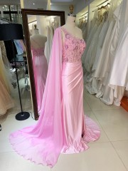 Corset Embroidery Beading Satin pink Mermaid Zipper up Back Evening Dresses