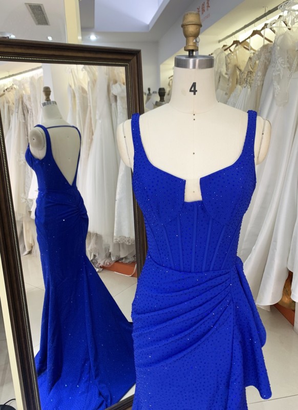 2026 Chaozhou Elegant New Boning Party Long Gown Anti-Static Blue Evening Prom Dress with Appliques Natural Waistline Wholesale