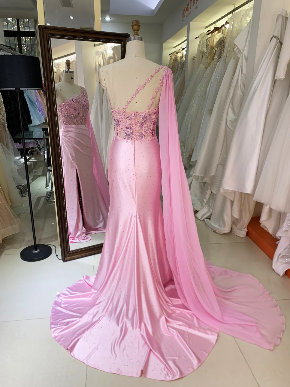 Corset Embroidery Beading Satin pink Mermaid Zipper up Back Evening Dresses