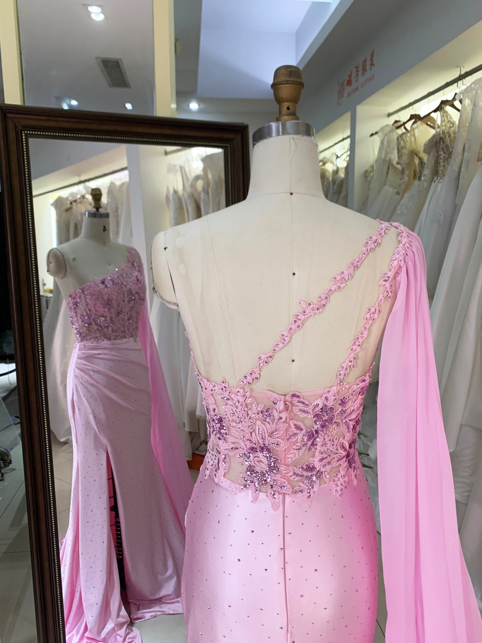 Corset Embroidery Beading Satin pink Mermaid Zipper up Back Evening Dresses