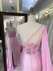 Corset Embroidery Beading Satin pink Mermaid Zipper up Back Evening Dresses