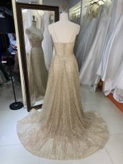 Gold Glitter Sleeveless Mermaid Corset Zipper up Back Prom Evening Women Dresses with Overskirt