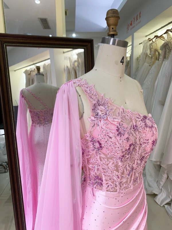 Corset Embroidery Beading Satin pink Mermaid Zipper up Back Evening Dresses