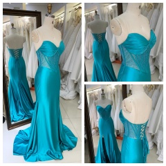 2026 Elegant Beautiful Floor Length Off the Shoulder with Lace up Back Split Slim Party Evening Dress