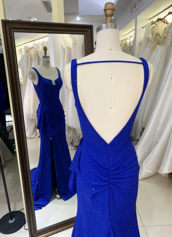 2026 Chaozhou Elegant New Boning Party Long Gown Anti-Static Blue Evening Prom Dress with Appliques Natural Waistline Wholesale