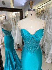 2026 Elegant Beautiful Floor Length Off the Shoulder with Lace up Back Split Slim Party Evening Dress