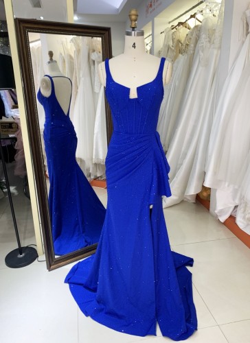 2026 Chaozhou Elegant New Boning Party Long Gown Anti-Static Blue Evening Prom Dress with Appliques Natural Waistline Wholesale