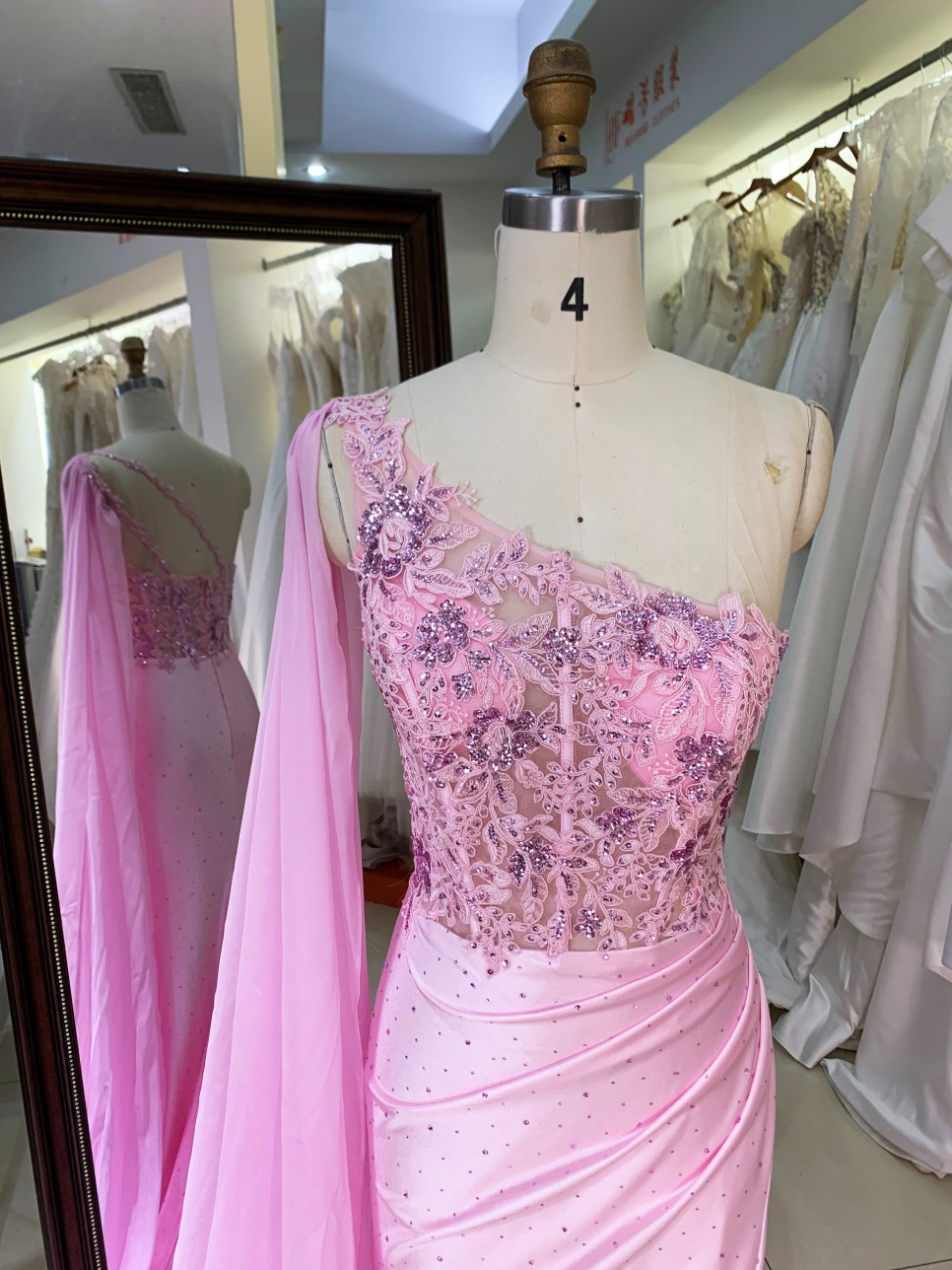 Corset Embroidery Beading Satin pink Mermaid Zipper up Back Evening Dresses