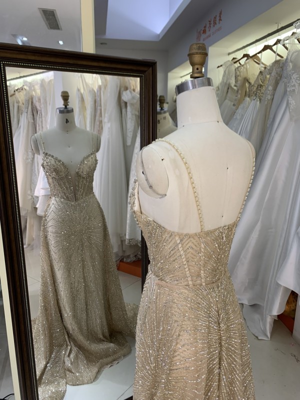 Gold Glitter Sleeveless Mermaid Corset Zipper up Back Prom Evening Women Dresses with Overskirt
