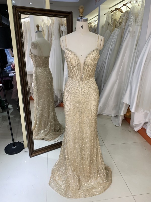 Gold Glitter Sleeveless Mermaid Corset Zipper up Back Prom Evening Women Dresses with Overskirt