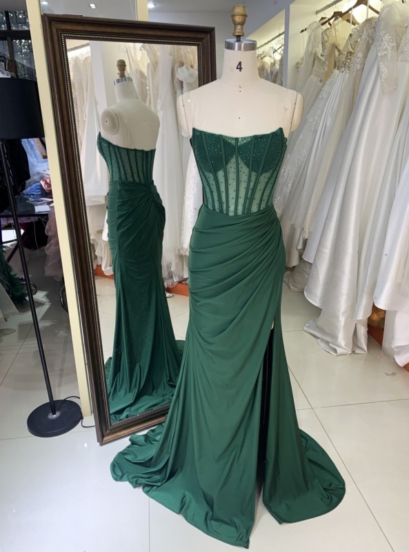Royal Blue Emerald Jersey Sleeveless Mermaid Corset See Through Zipper up Back Prom Evening Women Dresses