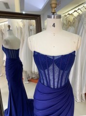 Royal Blue Emerald Jersey Sleeveless Mermaid Corset See Through Zipper up Back Prom Evening Women Dresses